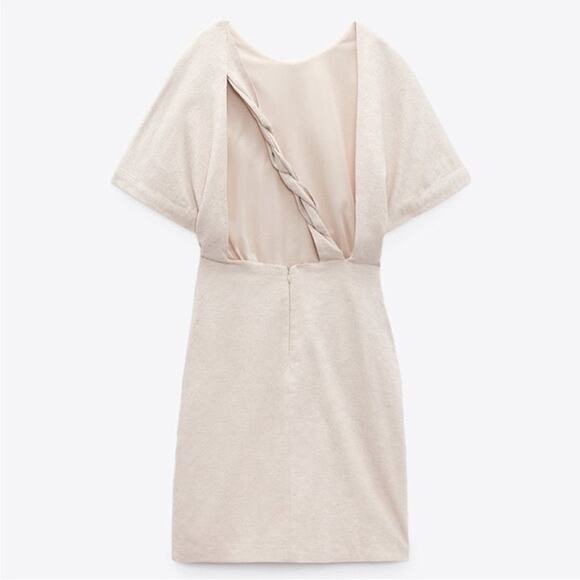 Zara Backless Twist Detail Linen Blend Dress Size Large NWT - Picture 4 of 7